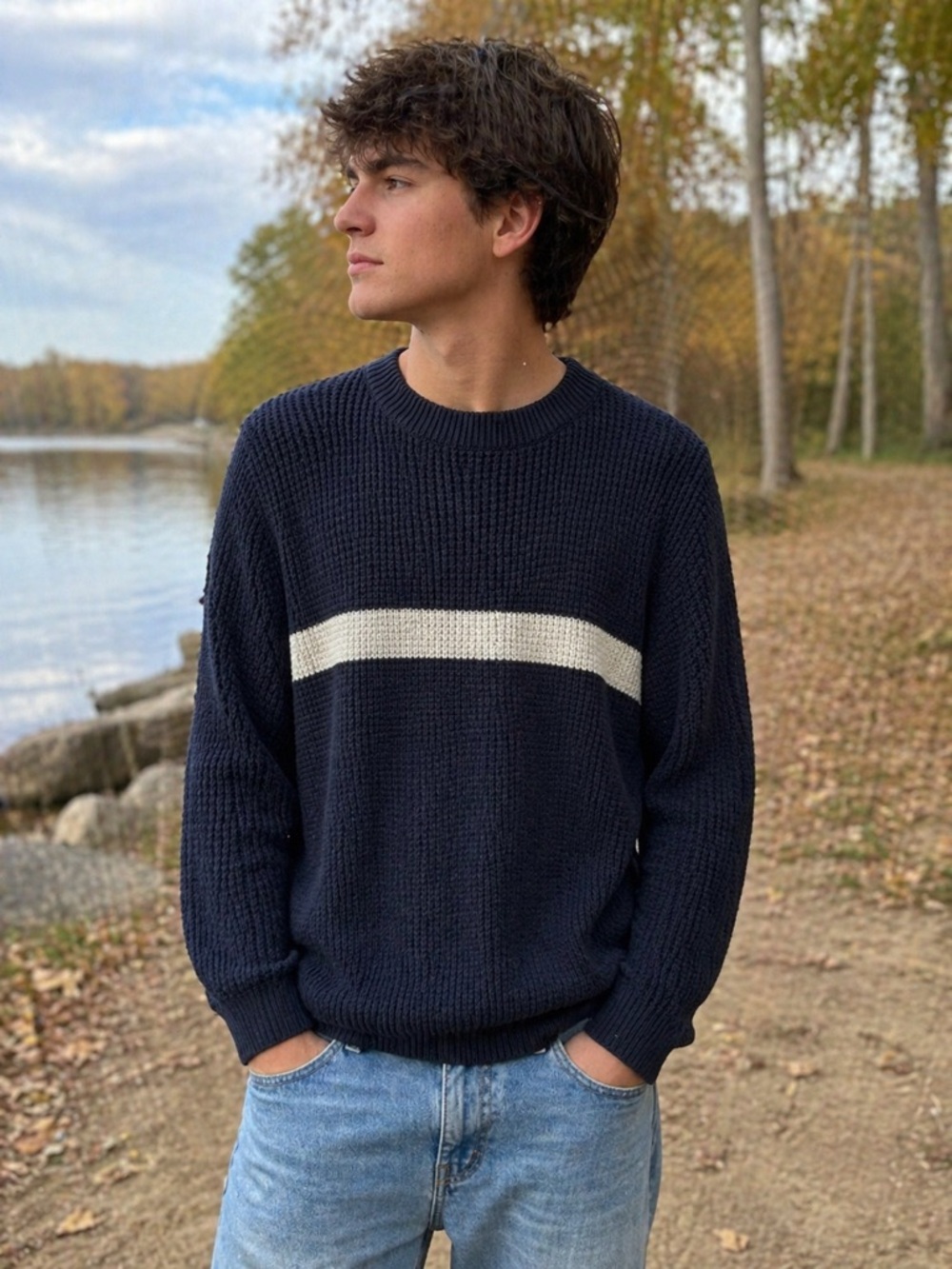 Croft & Barrow Navy Stripe Sweater – Size XL